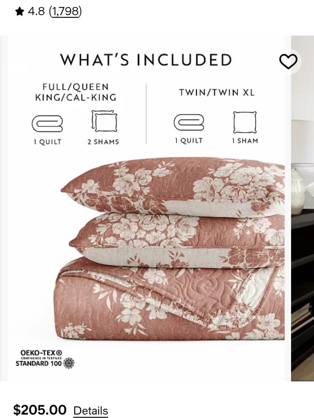 Terracotta Floral Quilt Comforter Set - Soft Quilted Bedding